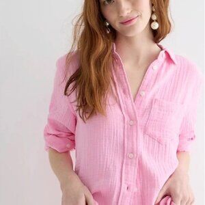 J. Crew Soft Gauze Button-Up Shirt in Resort Pink Vacation Beachy Classic Fit 16
